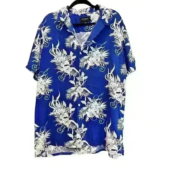 PacSun Hawaiian Shirt Sz L Blue Floral Button Up Beach Vacation‎ Party Wear - Picture 1 of 8